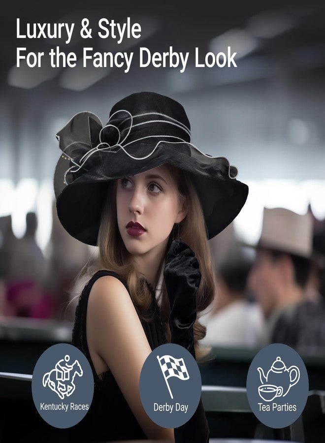 Popuid Derby Fascinator Hats for Women, Wide Brim Tea Party Organza Hats for Wedding & Cocktail Party (Black Set) - Image 5